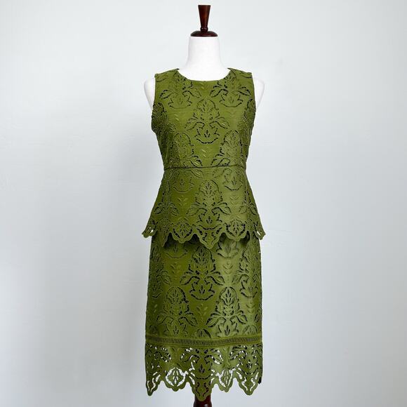 Ann Taylor Green Lace Sleeveless Peplum Two-Piece Set - Picture 1 of 13